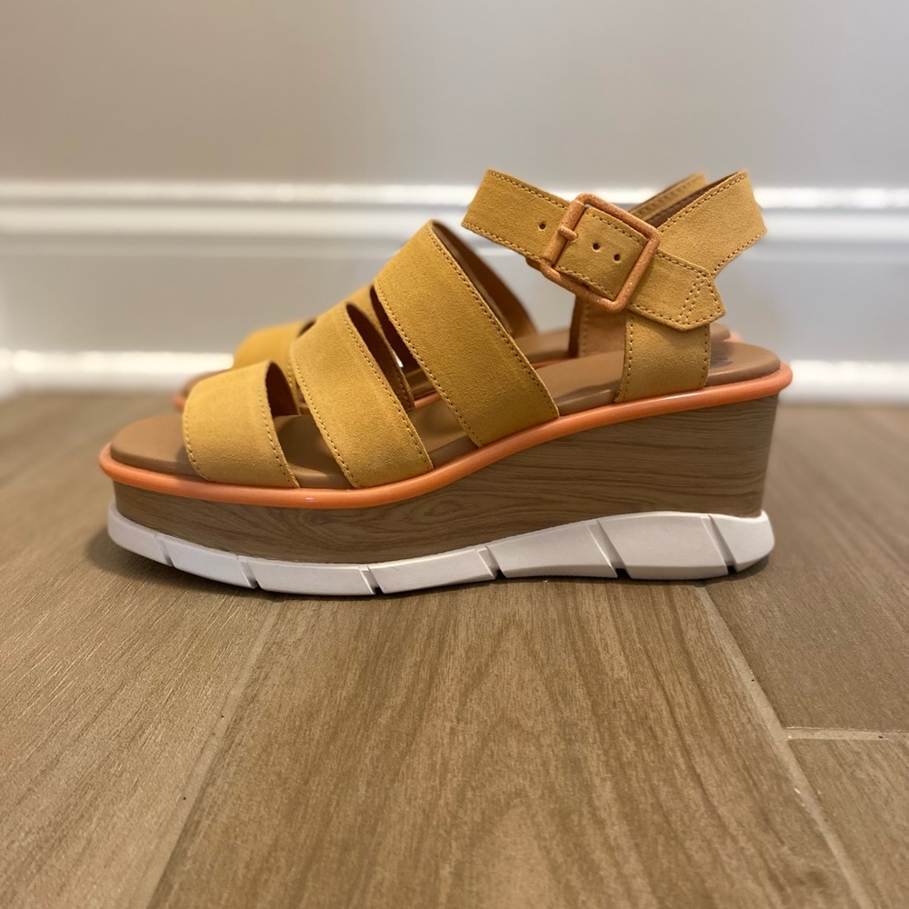Sorel Mustard Yellow Strappy Wedge Sandals - Picture 3 of 6